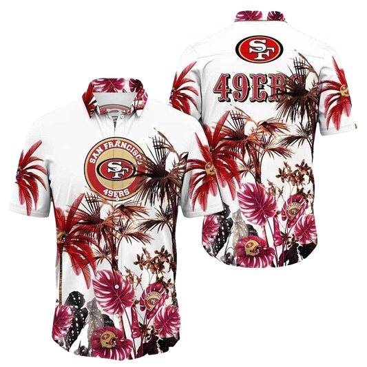 San Francisco 49ers Palm Tree Tropical White Pattern Hawaiian Shirt - Moonbestprint