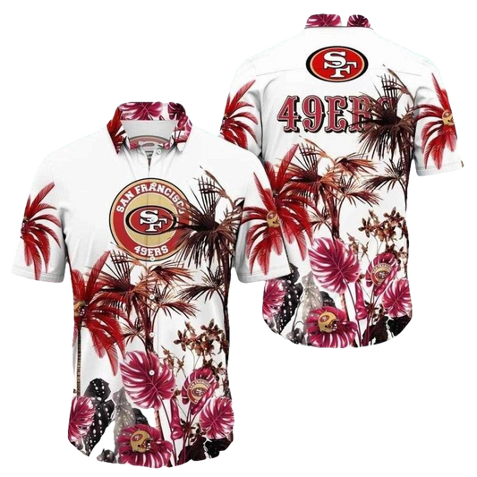 San Francisco 49ers Palm Tree Tropical White Pattern Hawaiian Shirt - Moonbestprint