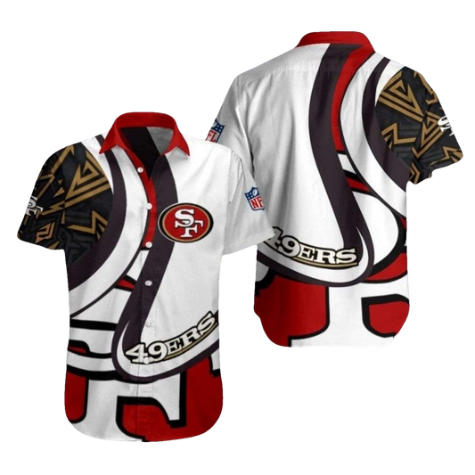 San Francisco 49ers Monochrome Tribal White Red Hawaiian Shirt - Moonbestprint