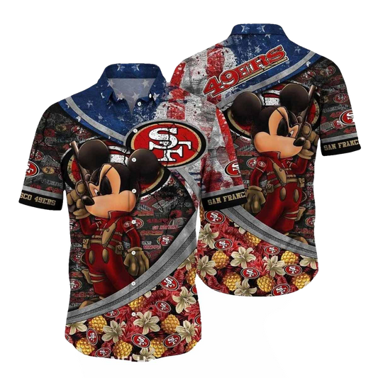San Francisco 49ers Mickey Mouse Usa Flag Hawaiian Shirt - Moonbestprint