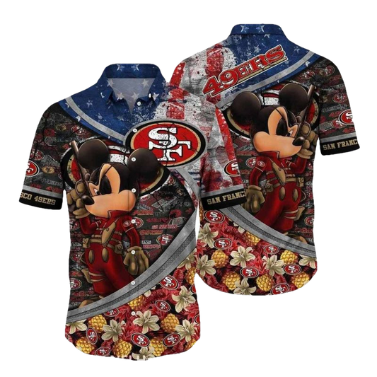 San Francisco 49ers Mickey Mouse Usa Flag Hawaiian Shirt - Moonbestprint