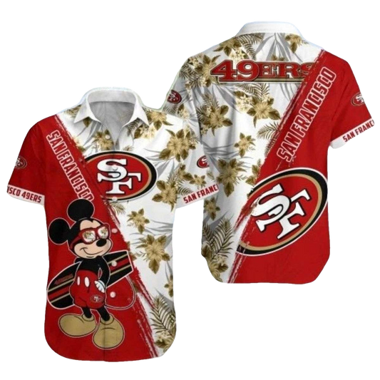 San Francisco 49ers Mickey Hibiscus Adventure Hawaiian Shirt - Moonbestprint