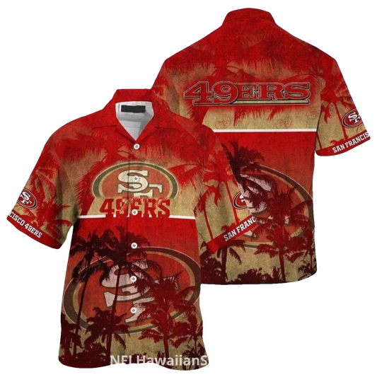 San Francisco 49ers Logo Red Vintage Palm Island Hawaiian Shirt - Moonbestprint