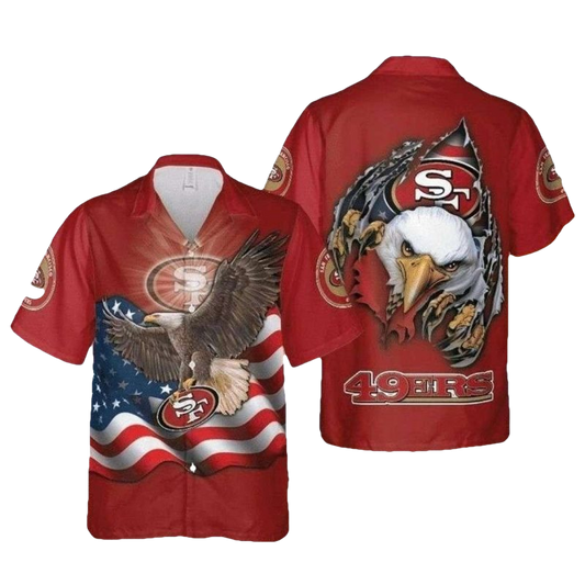 San Francisco 49ers Majestic Eagle Americana Hawaiian Shirt - Moonbestprint