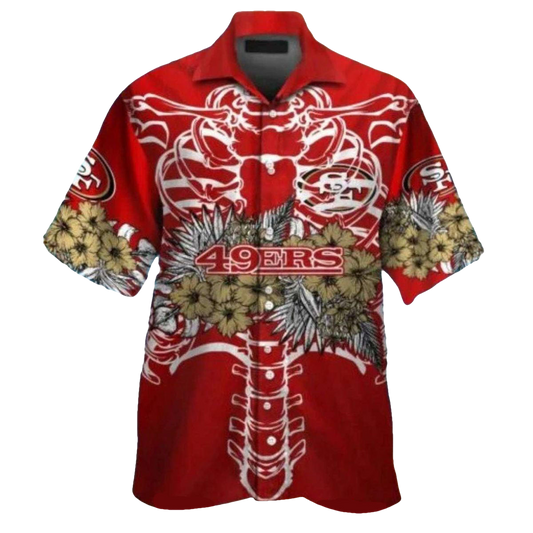 San Francisco 49ers Hawaiian Shirt Skeleton And Floral Shirt - Moonbestprint