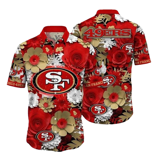 San Francisco 49ers Golden State Floral Emblemhawaiian Shirt - Moonbestprint
