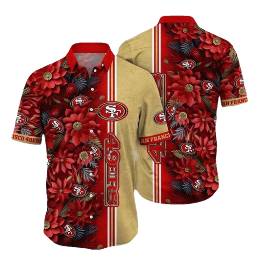 San Francisco 49ers Gold Rush Floral Hawaiian Shirt - Moonbestprint