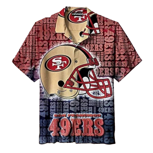 San Francisco 49ers Gold And Red Helmet 49ers Pattern Hawaiian Shirt - Moonbestprint