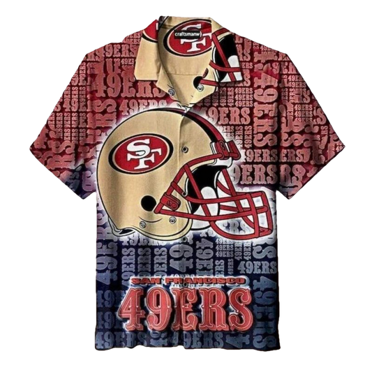 San Francisco 49ers Gold And Red Helmet 49ers Pattern Hawaiian Shirt - Moonbestprint