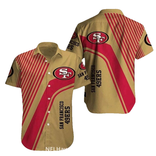 San Francisco 49ers Gold And Red Striped Modern Look Hawaiian Shirt - Moonbestprint