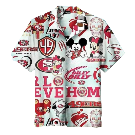San Francisco 49ers Funny Mickey And Skull Hawaiian Shirt - Moonbestprint