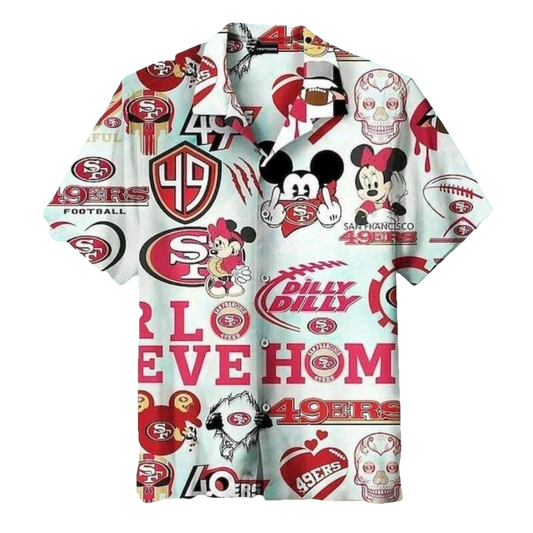 San Francisco 49ers Funny Mickey And Skull Hawaiian Shirt - Moonbestprint