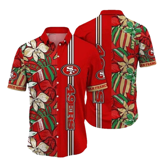 San Francisco 49ers Floral Elegance Striped Hawaiian Shirt - Moonbestprint