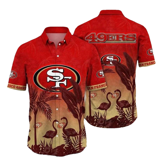 San Francisco 49ers Flamingo And Flower Tropical Hawaiian Shirt - Moonbestprint