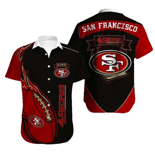San Francisco 49ers Flames Ball Black And Red Hawaiian Shirt - Moonbestprint