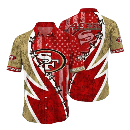 San Francisco 49ers Camo And Star Stripes Hawaiian Shirt - Moonbestprint