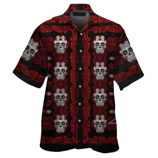 San Francisco 49ers Black And Red Skull Pattern Hawaiian Shirt - Moonbestprint
