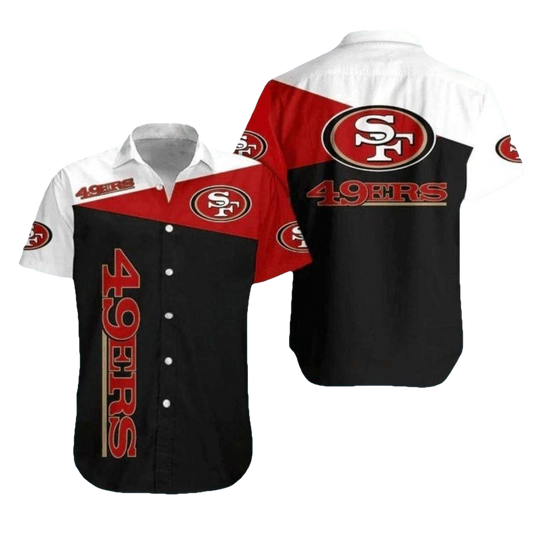 San Francisco 49ers Black Yellow And Red Bold Panel Design Hawaiian Shirt - Moonbestprint