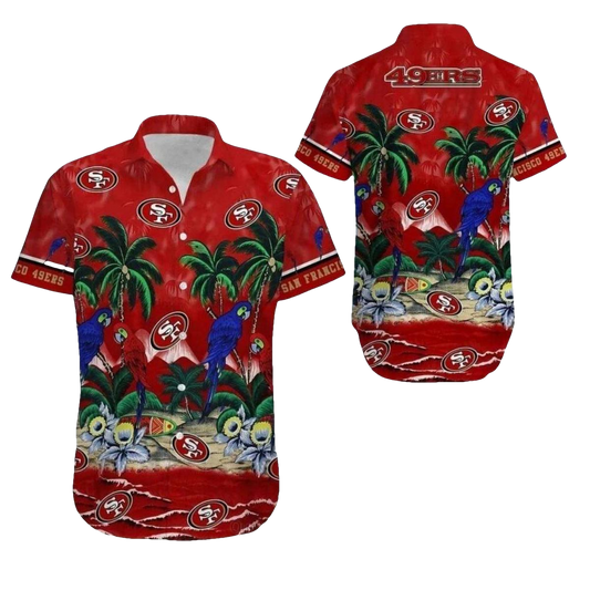 San Francisco 49ers Beach Parrot Palm Tree Hawaiian Shirt - Moonbestprint