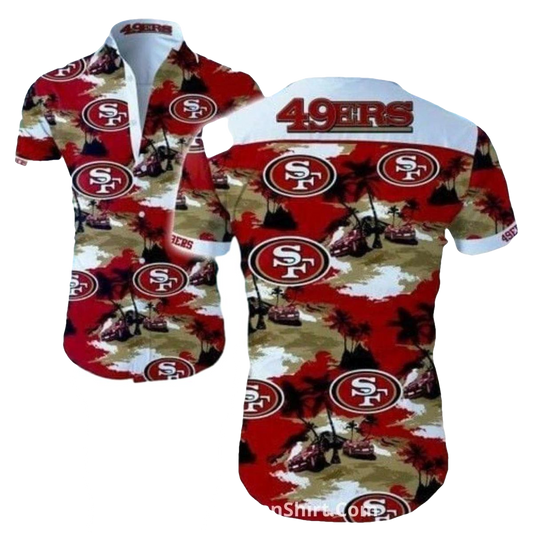 San Francisco 49ers Beach Camo Palm Tree Hawaiian Shirt - Moonbestprint