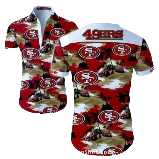 San Francisco 49ers Beach Camo Palm Tree Hawaiian Shirt - Moonbestprint