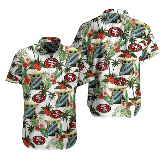 San Francisco 49ers Baby Yoda Tropical Paradise Hawaiian Shirt - Moonbestprint