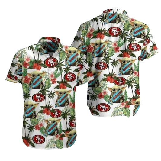 San Francisco 49ers Baby Yoda Tropical Paradise Hawaiian Shirt - Moonbestprint