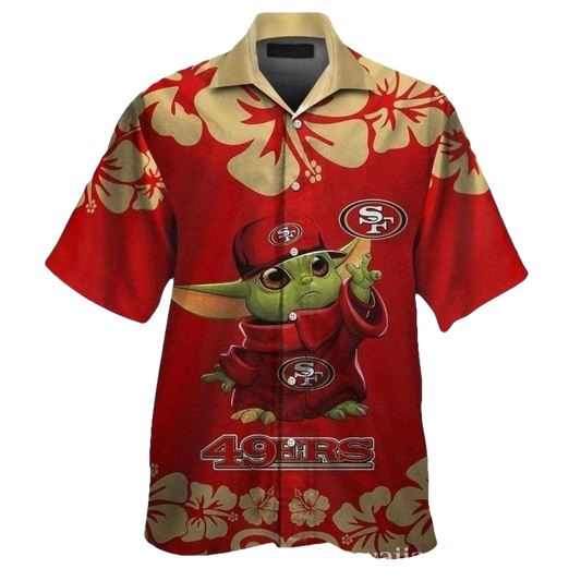 San Francisco 49ers Baby Yoda Hibiscus Hawaiian Shirt - Moonbestprint