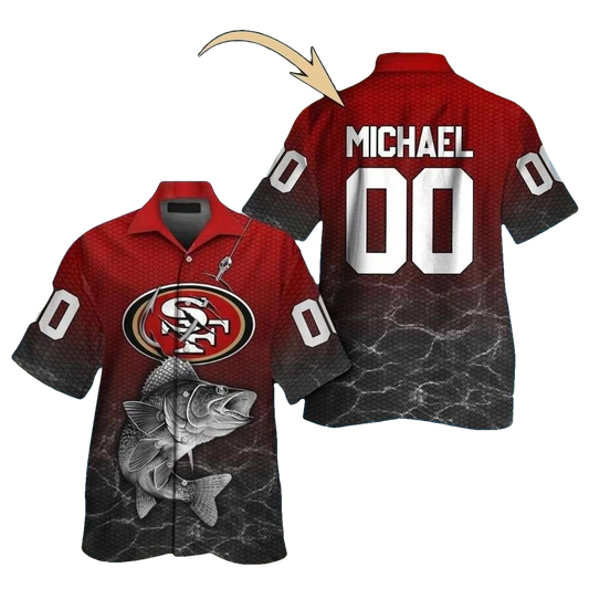 Personalized Ultimate Fan San Francisco 49ers Fish And Hook Hawaiian Shirt - Moonbestprint
