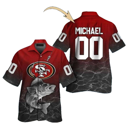 Personalized Ultimate Fan San Francisco 49ers Fish And Hook Hawaiian Shirt - Moonbestprint