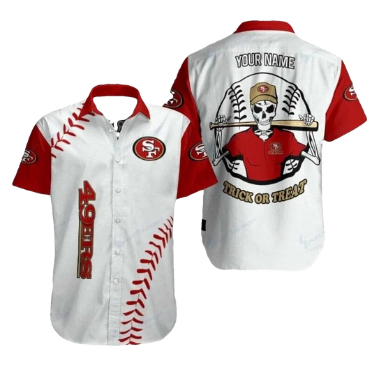 Personalized Skeletal Quarterback Halloween 49ers Hawaiian Shirt - Moonbestprint