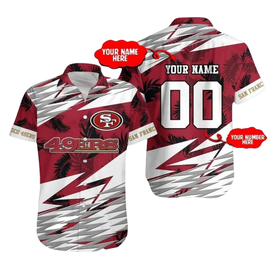 Personalized San Francisco 49ers Tropical Red Palms Coconut Tree Hawaiian Shirt - Moonbestprint