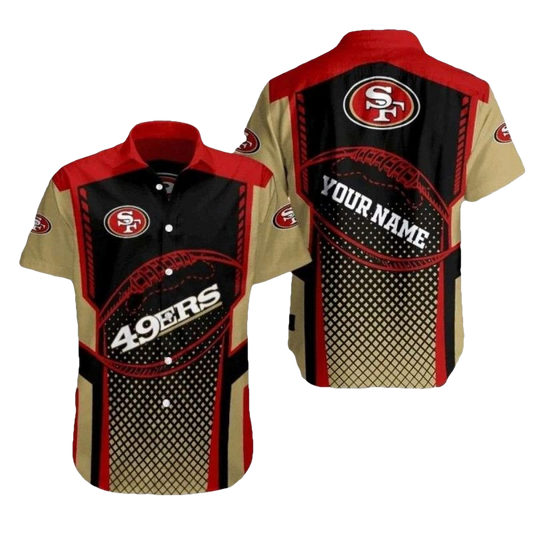 Personalized San Francisco 49ers Spiral Football Halftone Hawaiian Shirt - Moonbestprint