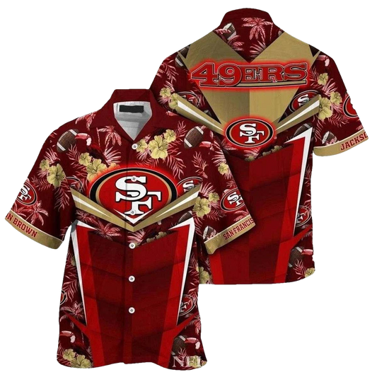 Personalized San Francisco 49ers Gold Hibiscus Pattern Hawaiian Shirt - Moonbestprint