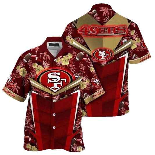 Personalized San Francisco 49ers Gold Hibiscus Pattern Hawaiian Shirt - Moonbestprint