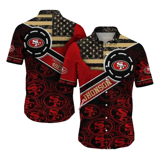 Personalized Patriotic Playmaker San Francisco 49ers Hawaiian Shirt - Moonbestprint