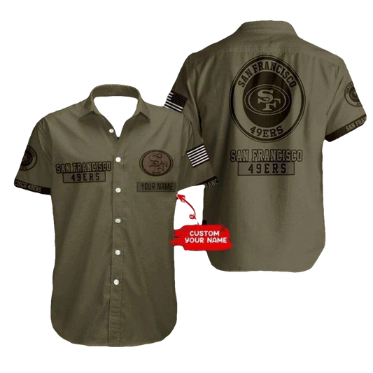 Personalized Military Tribute San Francisco 49ers Olive Hawaiian Shirt - Moonbestprint