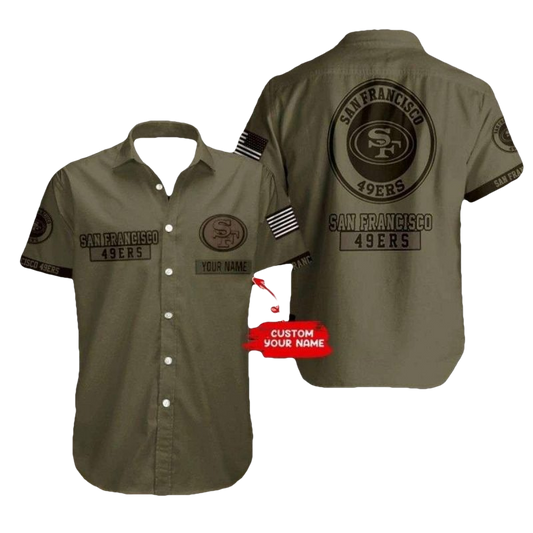 Personalized Military Tribute San Francisco 49ers Olive Hawaiian Shirt - Moonbestprint