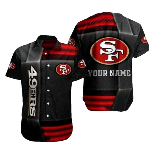 Personalized Midnight Momentum San Francisco 49ers Striped Hawaiian Shirt - Moonbestprint