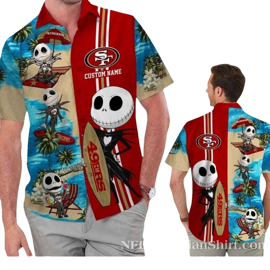 Personalized Jack Skellington And San Francisco 49ers Hawaiian Shirt - Moonbestprint