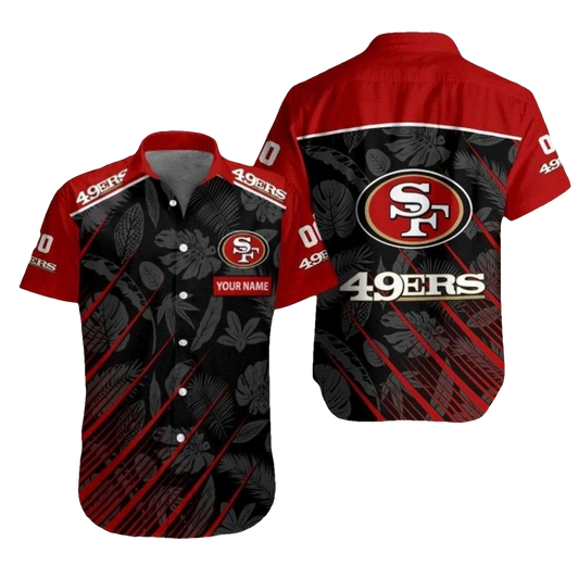 Personalized Elegant Monochrome Leaves San Francisco 49ers Hawaiian Shirt - Moonbestprint