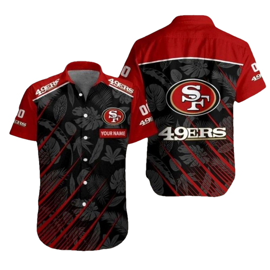 Personalized Elegant Monochrome Leaves San Francisco 49ers Hawaiian Shirt - Moonbestprint