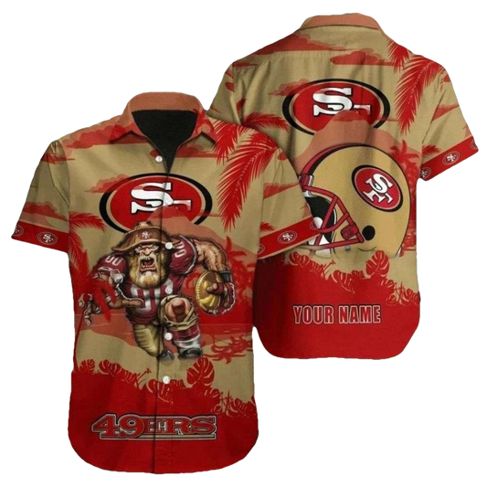 Personalized 49ers Warrior Spirit Gold Rush Mascot And Helmet Hawaiian Shirt - Moonbestprint