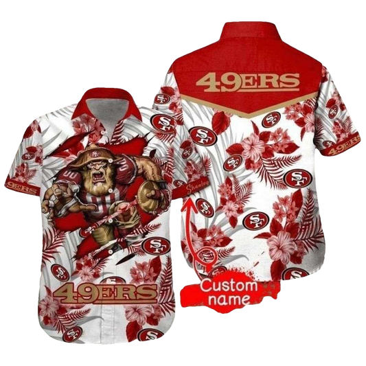 Personalized 49ers Warrior Spirit White Floral Hawaiian Shirt - Moonbestprint