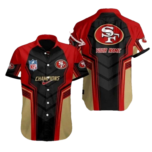 Personalized 49ers Victory Gold Stripe Champion Hawaiian Shirt - Moonbestprint