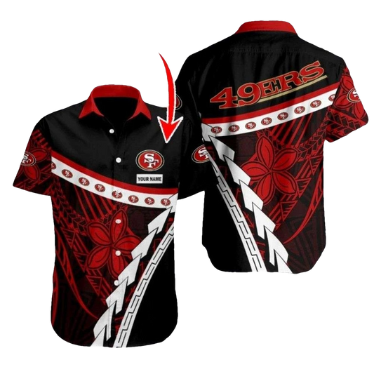 Personalized 49ers Tribal Art And Stripes Hawaiian Shirt - Moonbestprint