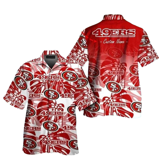 Personalized 49ers Swirling Logo Red And White Hawaiian Shirt - Moonbestprint