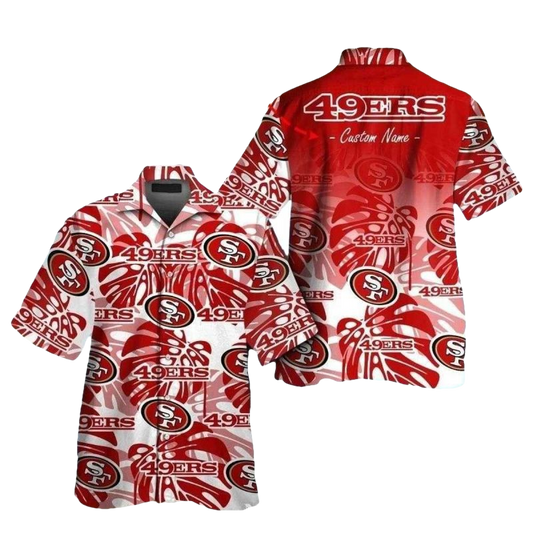 Personalized 49ers Swirling Logo Red And White Hawaiian Shirt - Moonbestprint