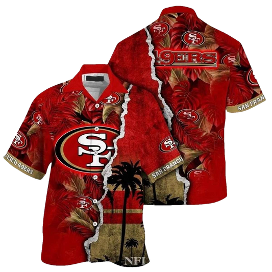 Personalized 49ers Sunset Stripe Red Hawaiian Shirt - Moonbestprint