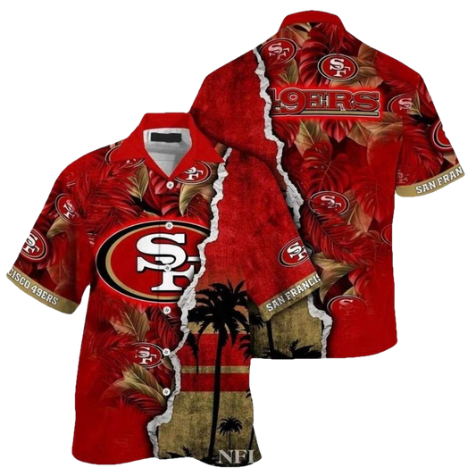 Personalized 49ers Sunset Stripe Red Hawaiian Shirt - Moonbestprint